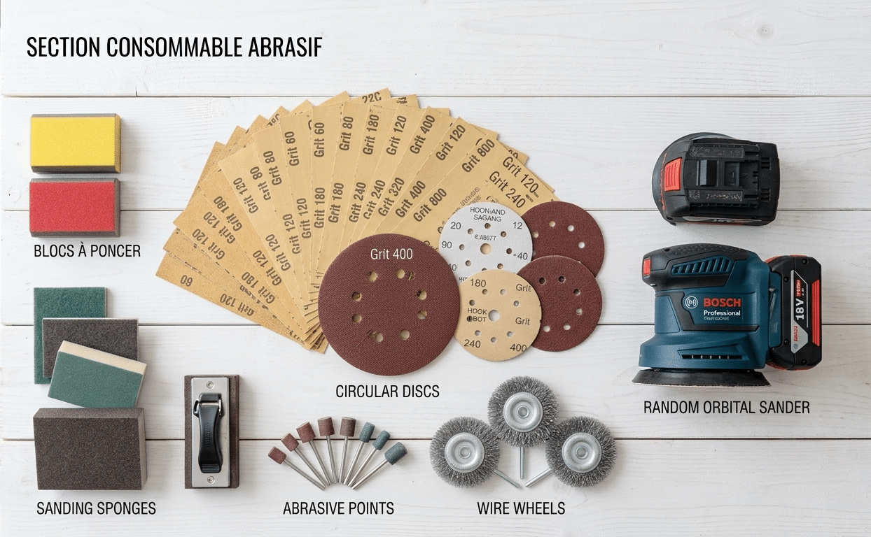 Sélection de disques et papiers abrasifs
