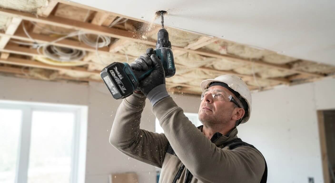 Utilisation d'une batterie Makita compacte 5Ah pour travaux en hauteur